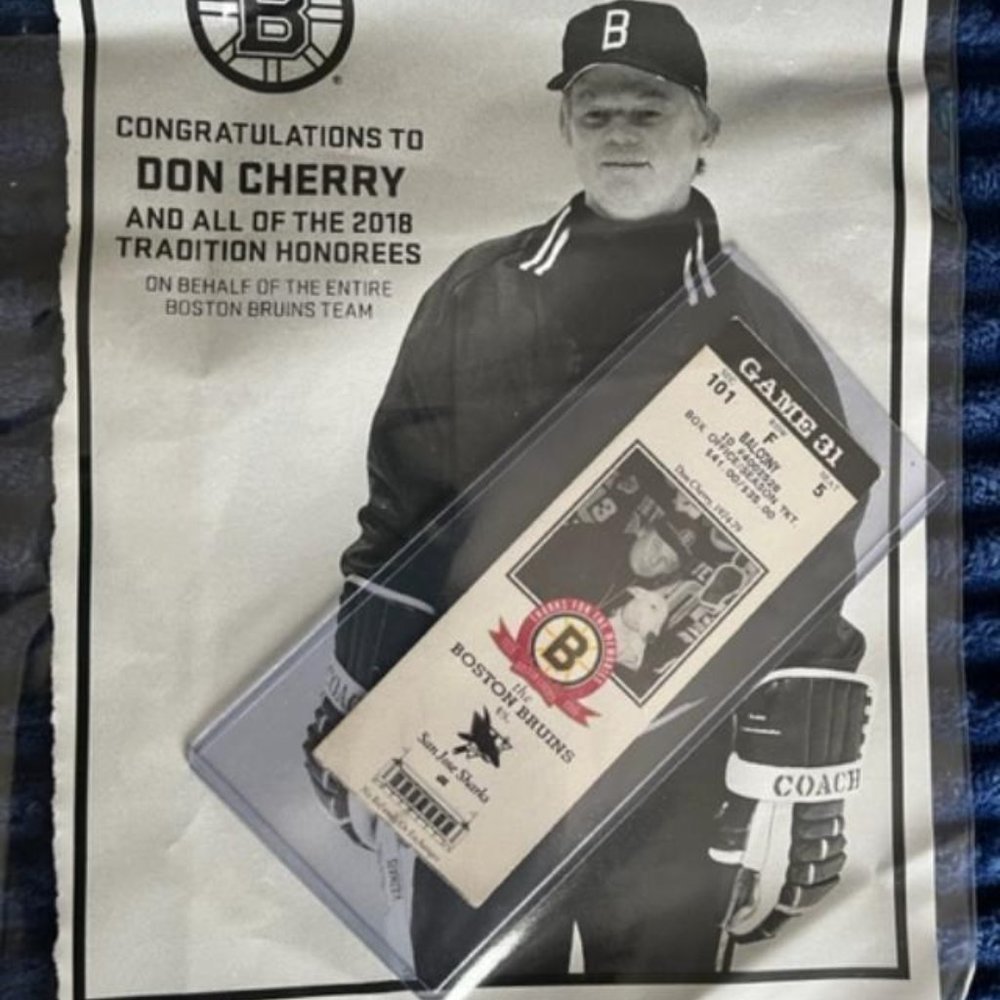 Boston Bruins Don Cherry Tradition Honoree with game ticket